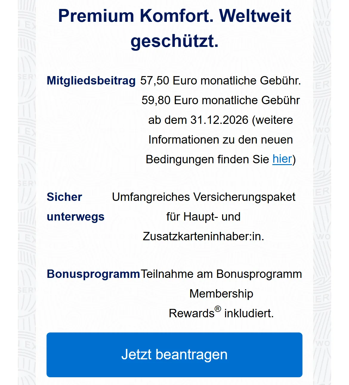 American Express Platinum Card am Handy: 57,50 Euro monatliche Gebühr, 59,80 Euro ab dem 31.12.2026