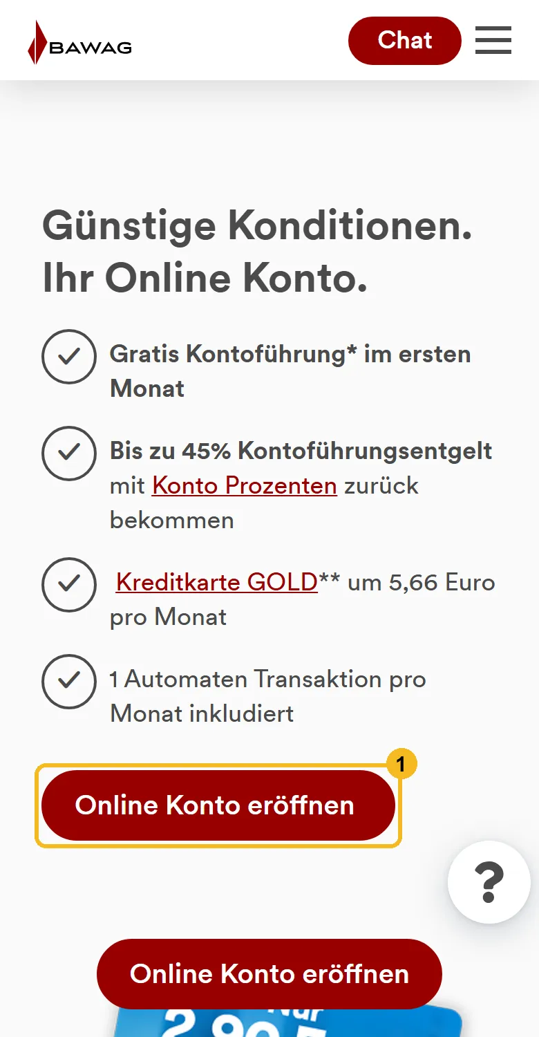 BAWAG Online Konto am Handy: Knopf Online Konto eröffnen