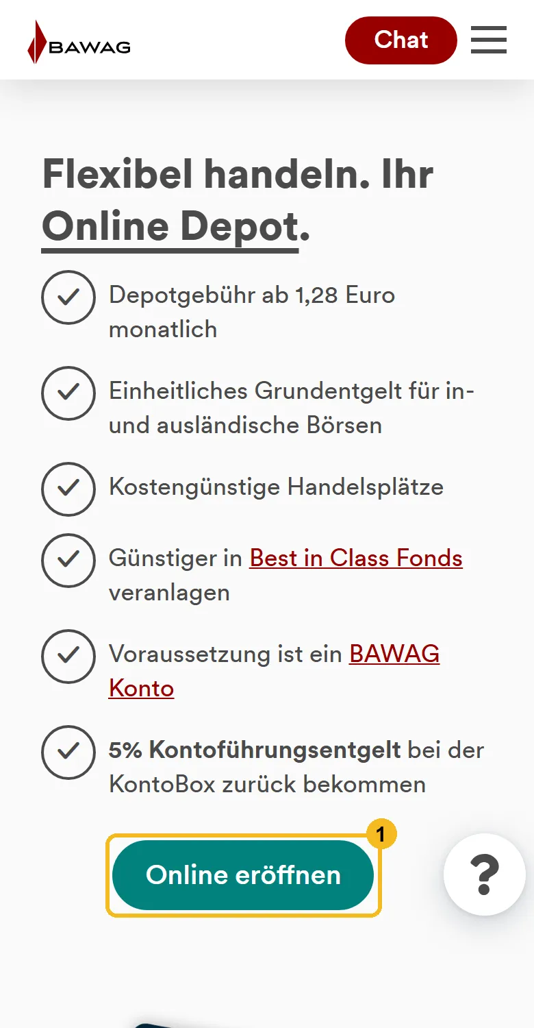 BAWAG Online Depot am Handy: Knopf Online eröffnen