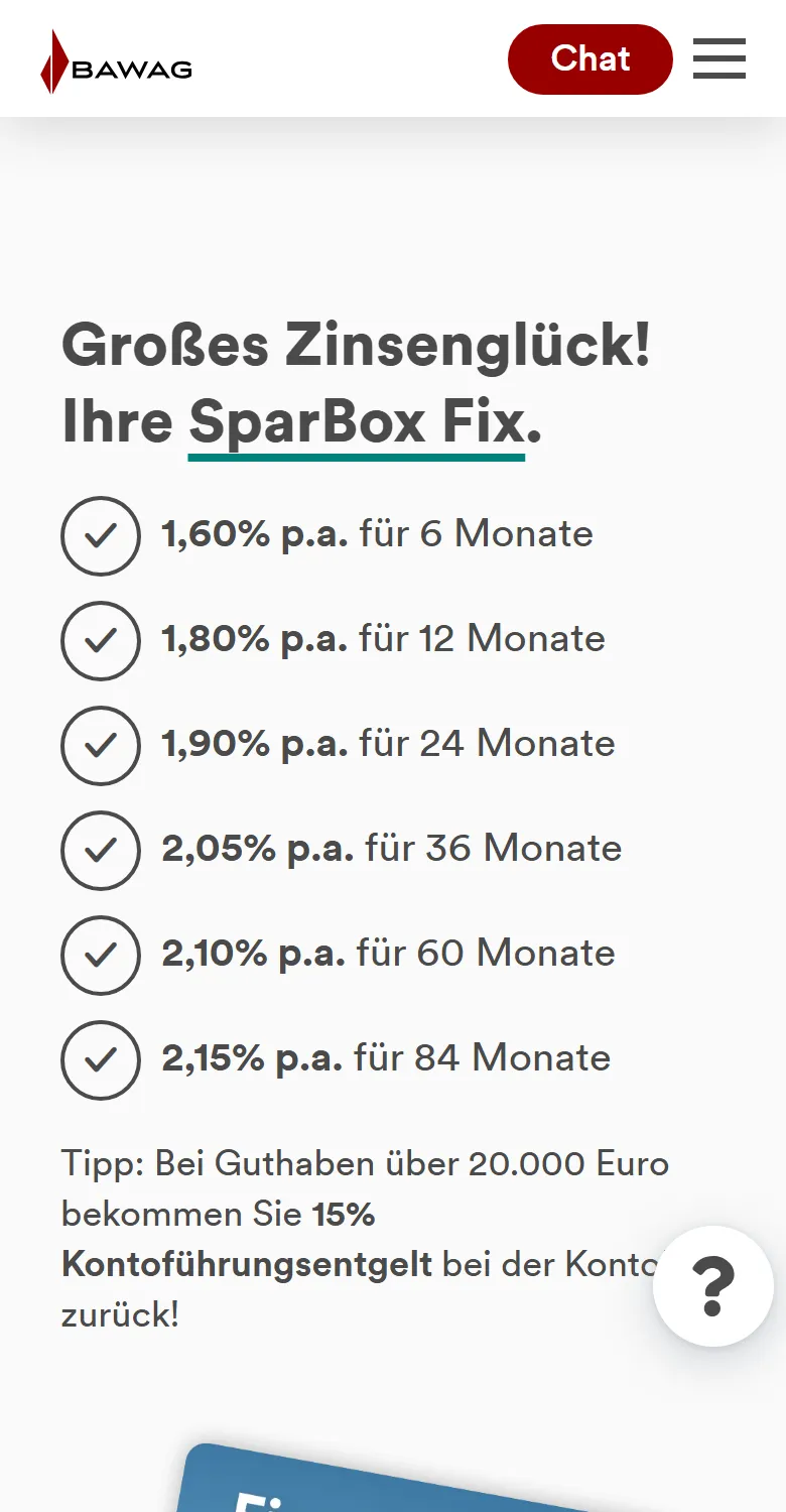 BAWAG SparBox Fix am Handy: Zinssätze nach Laufzeit