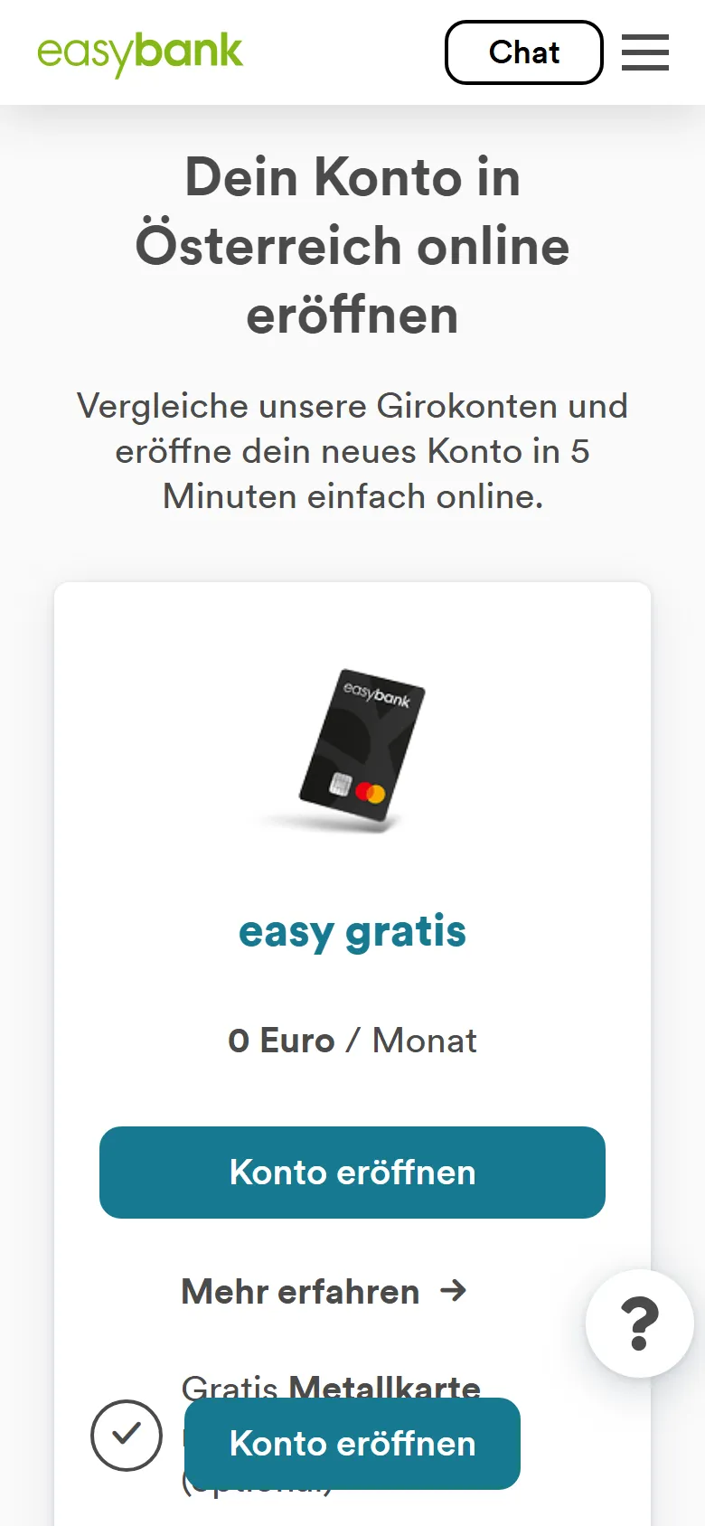 easybank Girokonten am Handy: Übersicht mit dem Konto easy gratis