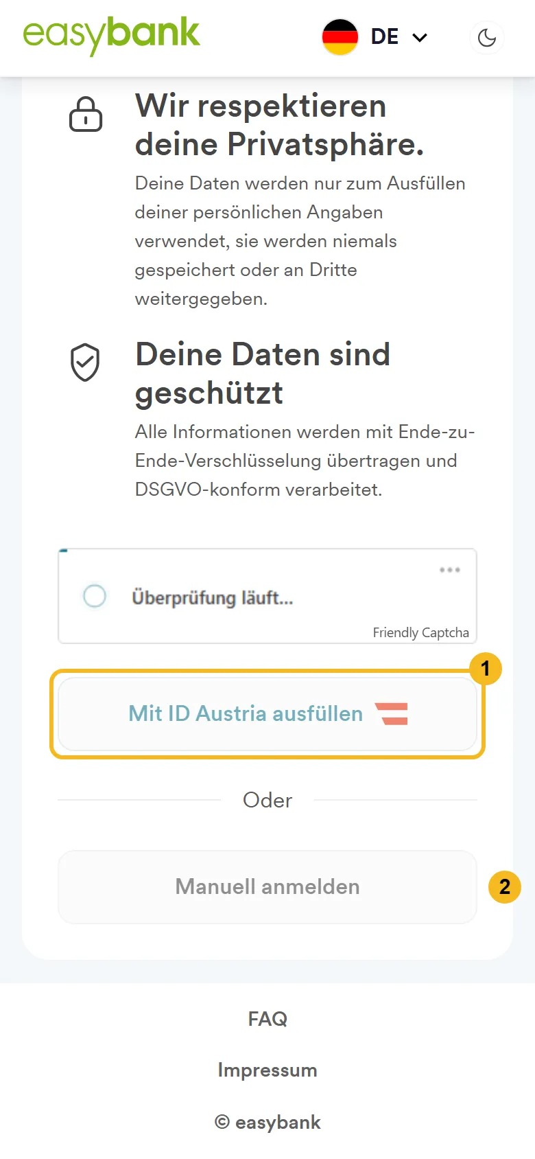 easybank Antrag am Handy: Mit ID Austria ausfüllen oder Manuell anmelden
