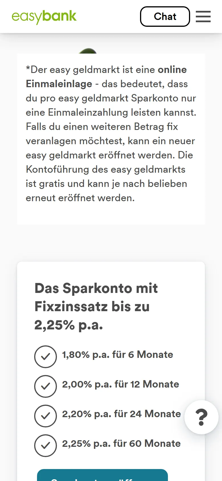 easybank easy geldmarkt am Handy: Zinssätze nach Laufzeit