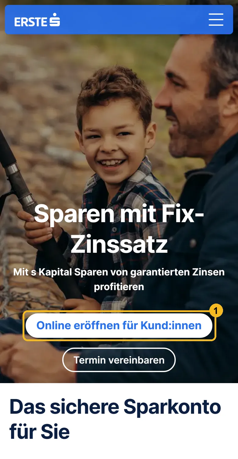 Erste Bank s Kapital Sparen am Handy: Knopf Online eröffnen für Kund:innen