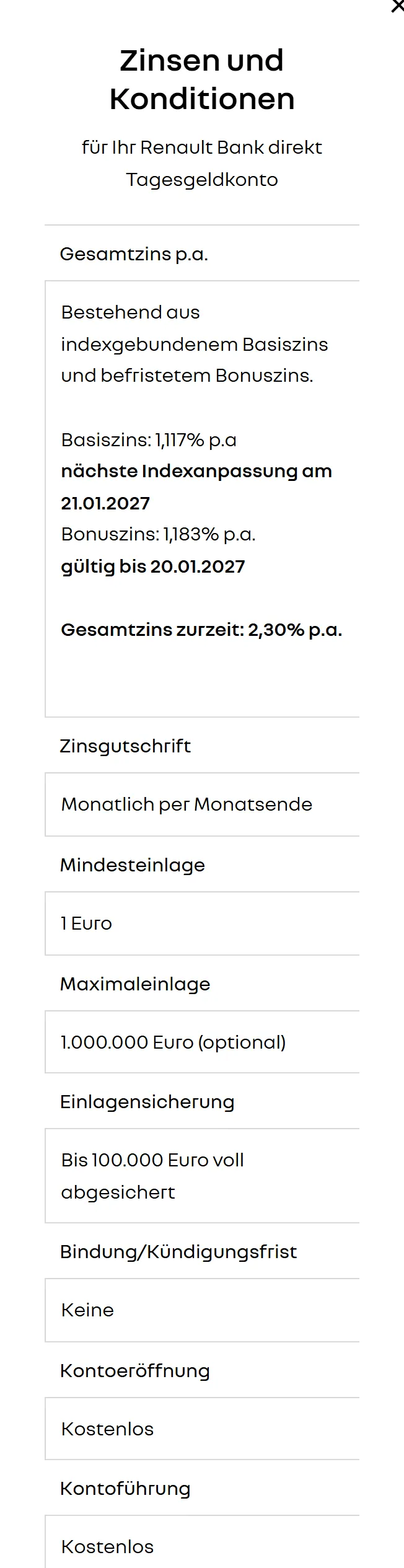 Renault Bank direkt Tagesgeld am Handy: Konditionen mit Basiszins, Bonuszins und Gesamtzins