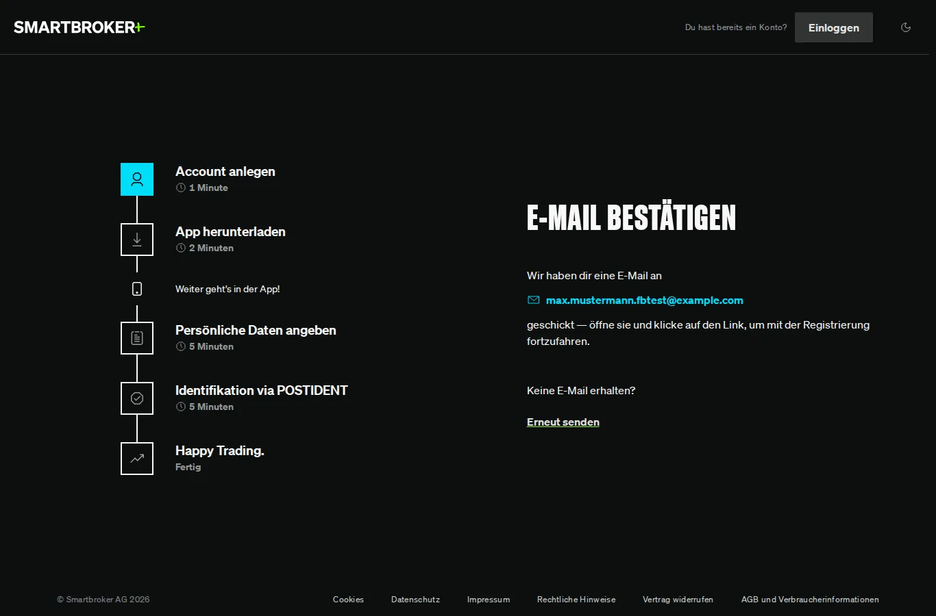 Smartbroker+ E-Mail bestätigen