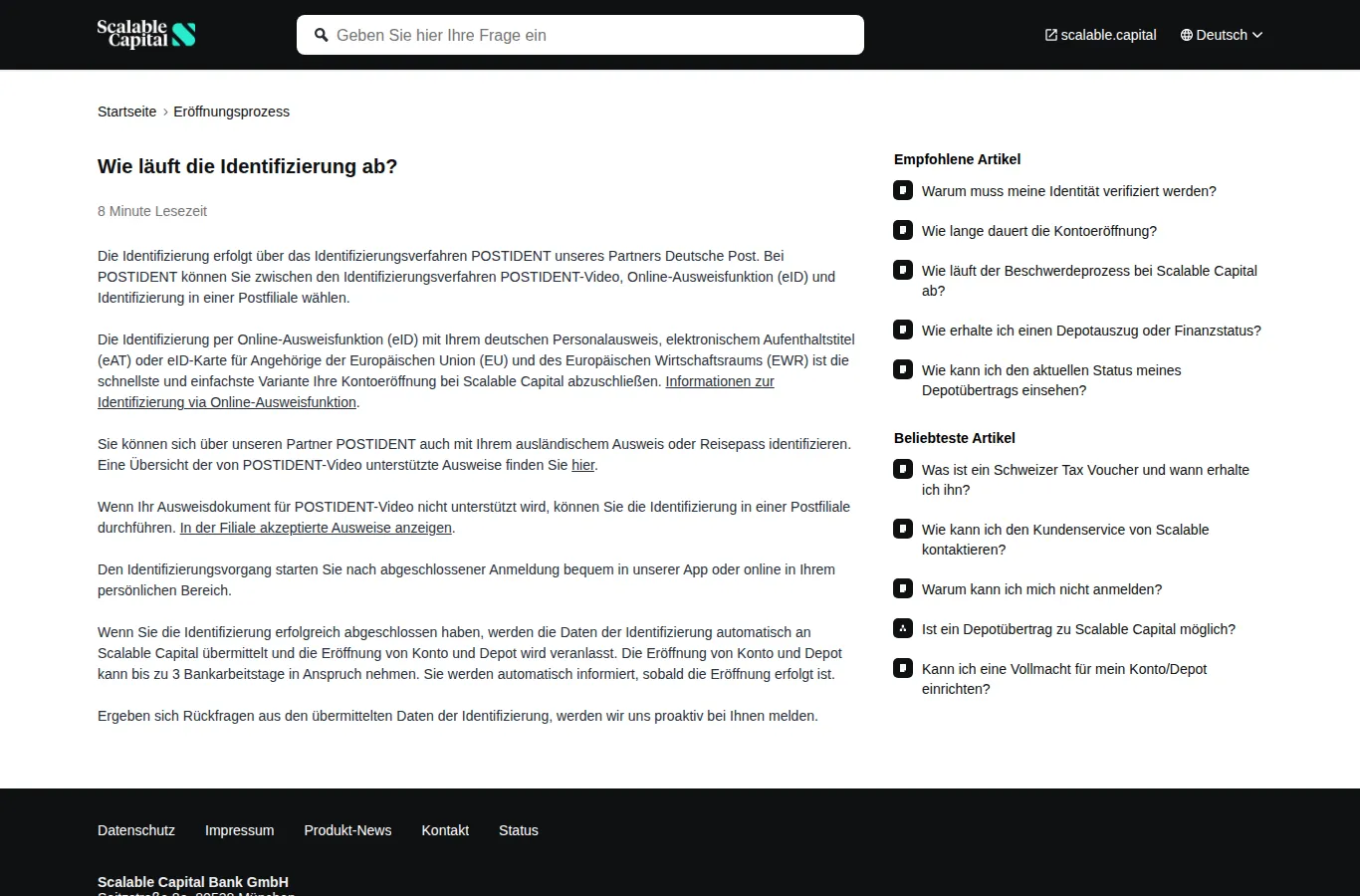 Scalable Capital Identifizierung POSTIDENT