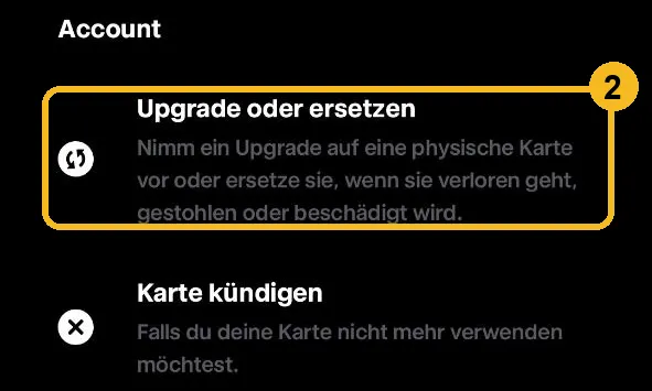 Trade Republic Menüpunkt Upgrade oder ersetzen