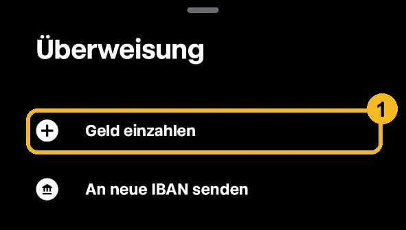 Trade Republic Menü Überweisung mit Geld einzahlen