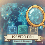 Beitragsbild für den P2P Kredite Vergleich auf finanzielle-bildung.at, zeigt digitales Netzwerk und Geldwachstum